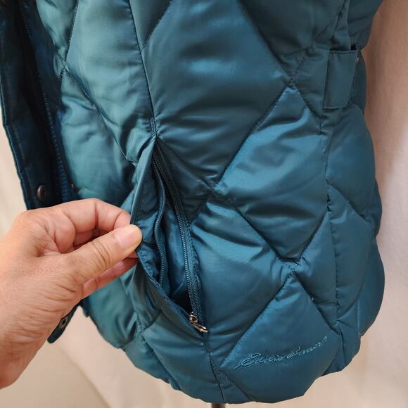 Eddie Bauer Premium Goose Down Sleeveless Puffer Vest Zipper Teal Green, Small - Picture 3 of 9